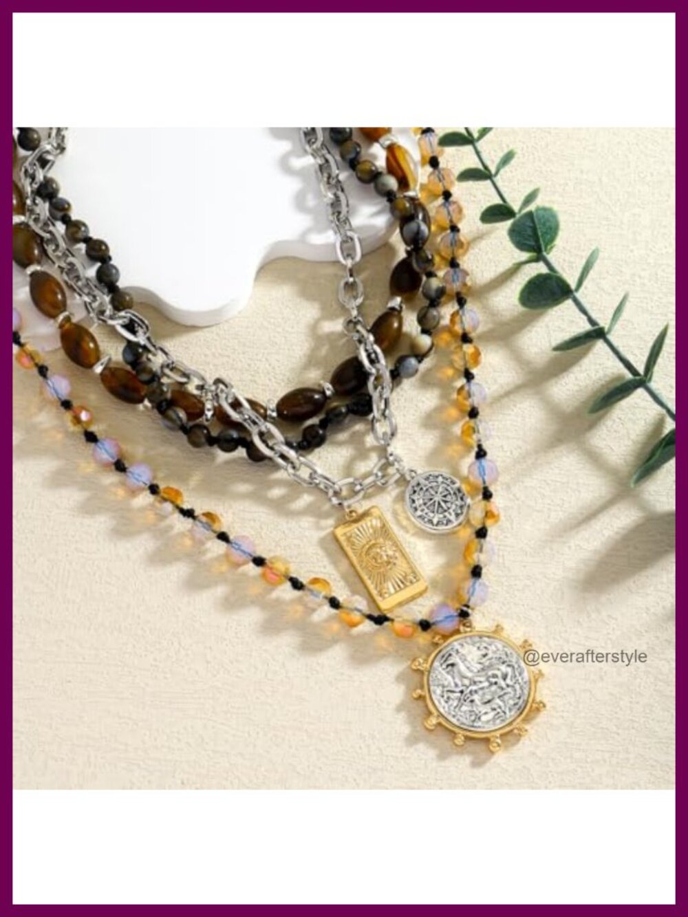 Bohemian Multi-Layer Beaded Coin Necklace, Vintage Gold-Plated Pendant Chain - Picture 4 of 5